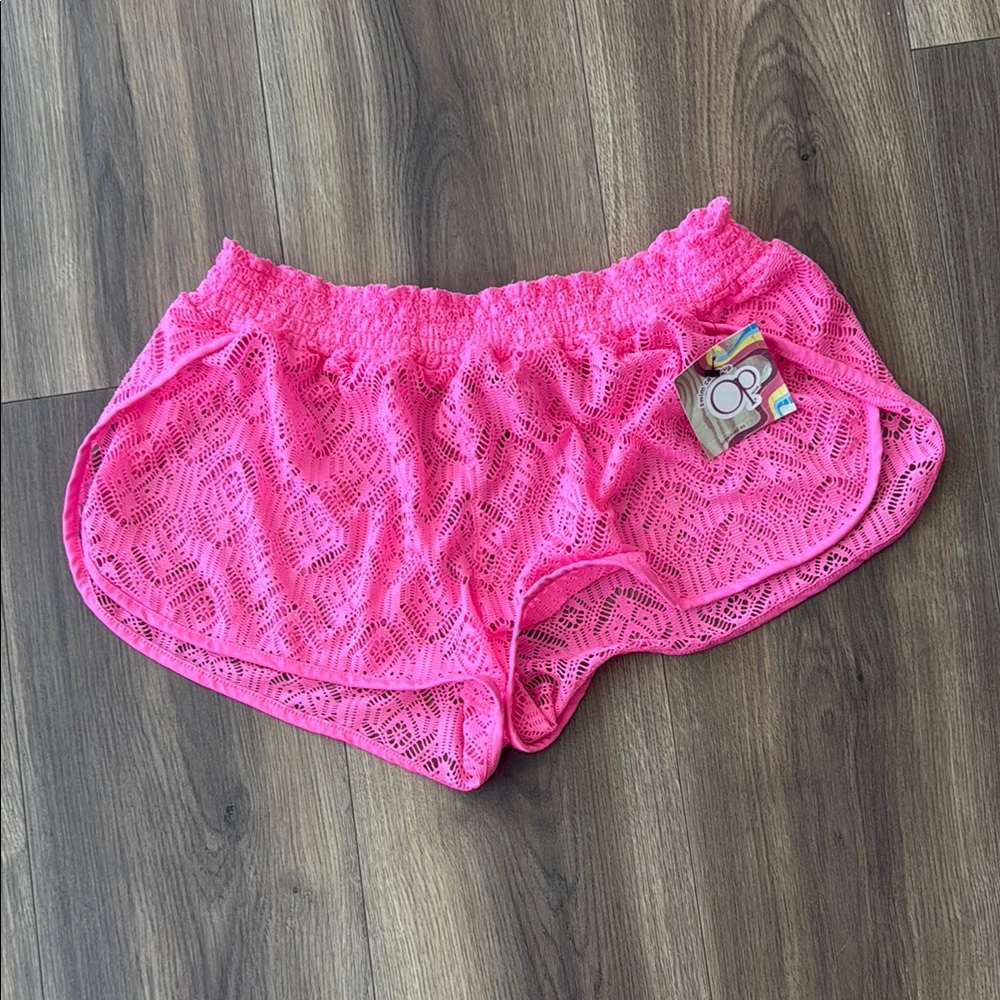 OP Pink Cover Up Shorts with Mesh Overlay